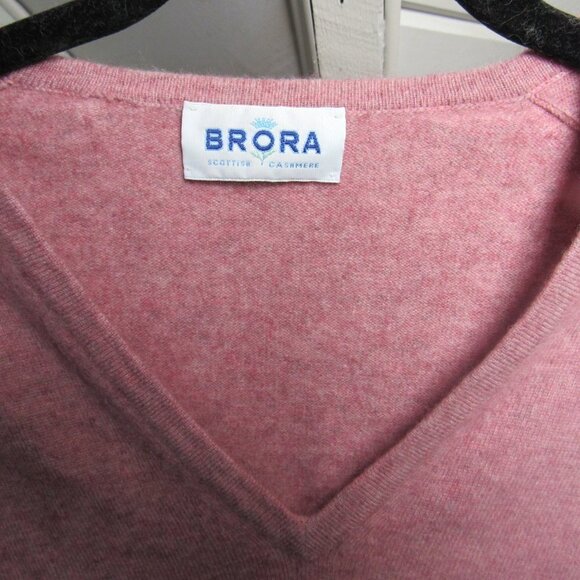 Brora Scottish Cashmere V-neck Heather Pink Sweater Women's Small - Picture 3 of 9